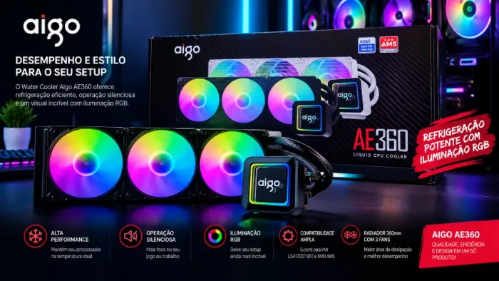 Water cooler Aigo AE360 Preto - NOVO NA CAIXA
