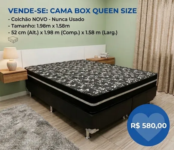 Cama Box Queen Size (1,58m x 1,98m) - Colchão Novo