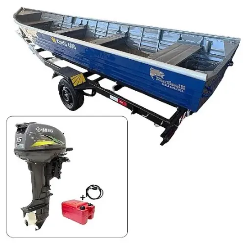 Barco 6 metros borda alta motor e carreta com documentos