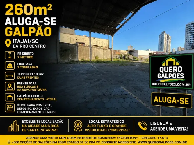 Galpões de 260 m2 Itajai sc Bairro Centro