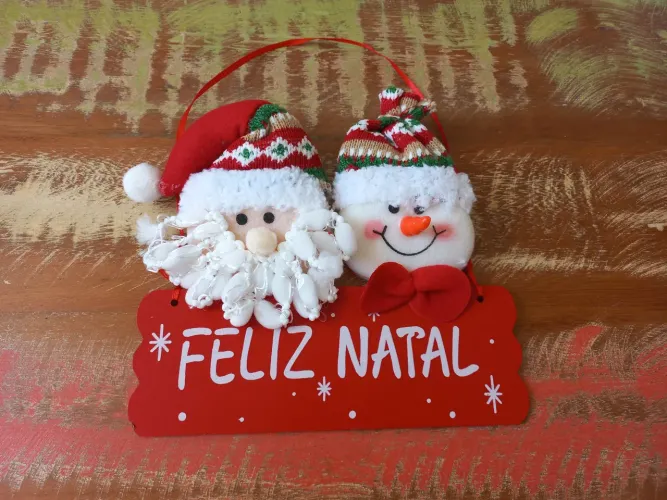 Placa Feliz Natal - Papai Noel/ Boneco De Neve