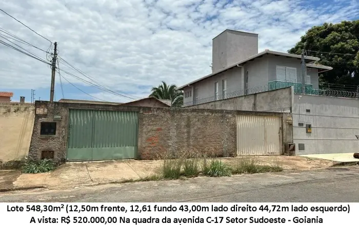 Leia a descrição: Lote 548,30m² (Na quadra da avenida C-17) Setor Sudoeste