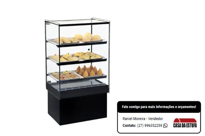 Balcão Estufa Quente Vidro Reto 6 bandejas Dupla - Linha Erato Tita