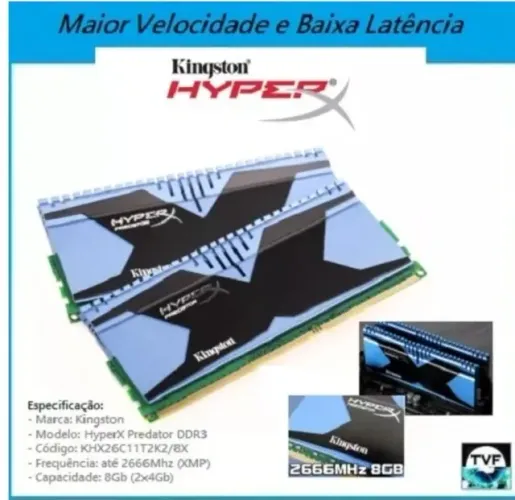 Memória PC Gamer Kingston Hyperx 8Gb (2x4Gb) DDR3 2666MHz