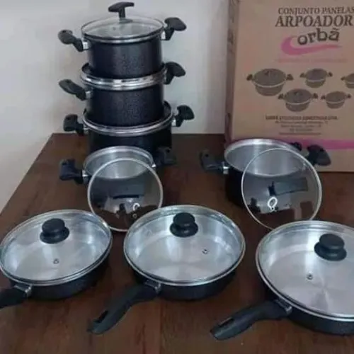 Kit de panelas alumínio tampas de vidro 