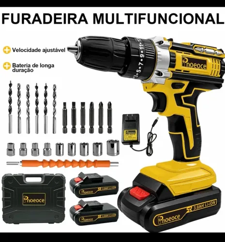 PNOEOCE Furadeira e parafusadeira sem fio, 2 baterias + Kit completo