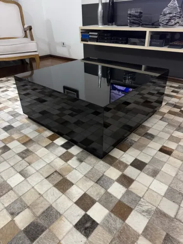 Mesa de Centro de Vidro Preto 80x80 - Alto Brilho