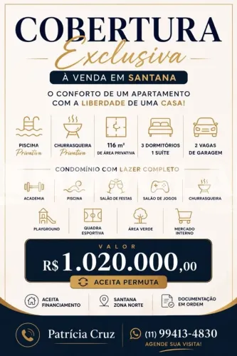 BOBERTURA EM SANTANA- 3 DORMITÓRIOS - 2 VAGAS
