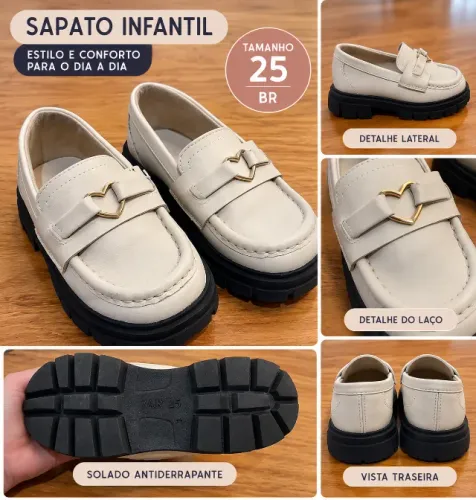 Mocassim Infantil Zara Branco com Coração Dourado - Nº 23 - Solado Tratorado