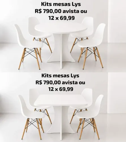 Kit de mesa lys mesa+cadeiras <br>Mesa + cadeiras .