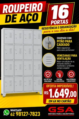 Roupeiro de aço 16 portas em 6x no cartão ( Entrega grátis! )