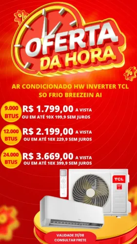 Ar condicionado TCL 9.000 btus a 24.000 btus