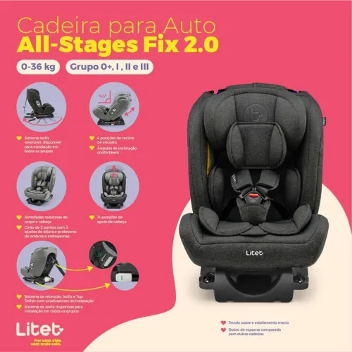 Cadeira Para Auto All-Stages Fix 2.0 Preto - BB324, Fisher-Price, Preto, Tamanho único