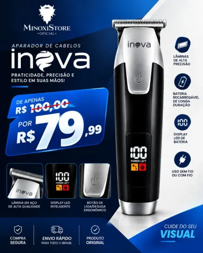 Máquina de Cortar Cabelo Profissional Inova LFJ-13149 1200mAh + acessórios