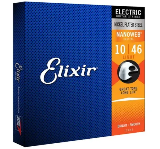 Encordoamento .010 Elixir 12052, para Guitarra Nanoweb Light