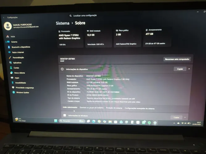 Notebook Lenovo Ryzen 7 (12 RAM 500G , SSD muito Rápido) excelentes condições 