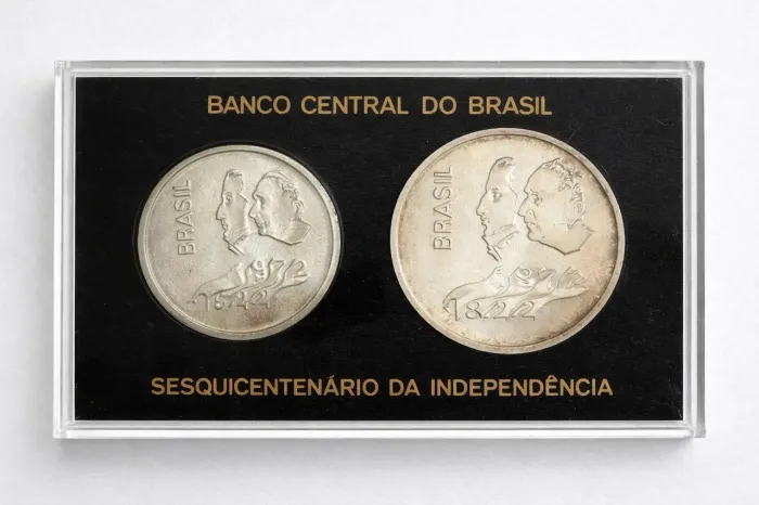 Moeda de 1 e 20 cruzeiros 1972 sesquicentenário da independência