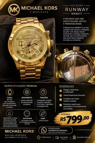 Relógio Michael Kors MK8077 Runway Gold - Usado