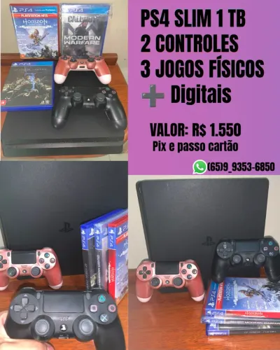 PS4 SLIM 1TB + 2 CONTROLES + JOGOS
