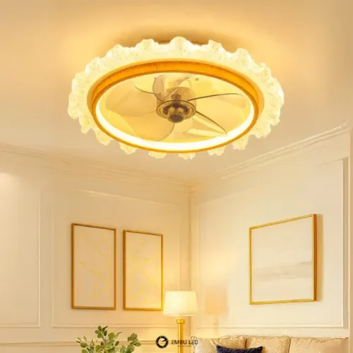 Ventilador de Teto Mini Plafon LED Orbital Madeira Clara