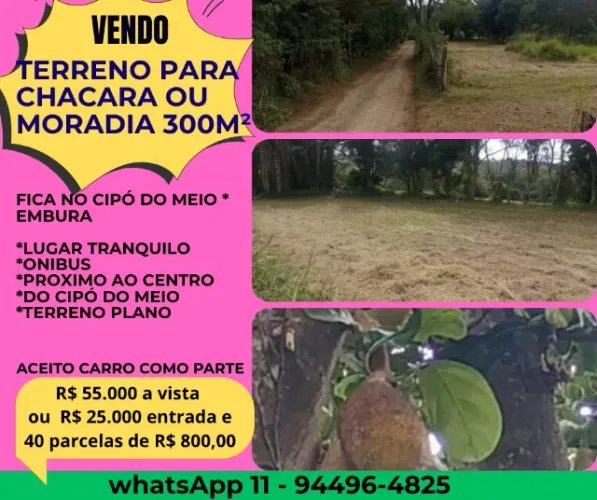 Terreno Chacara ou moradia- cipó do meio embura - perto do galo azul