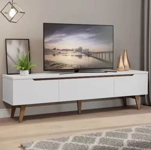 Rack Retrô Madesa Reims para TV até 75 Polegadas Pés de Madeira - Branco