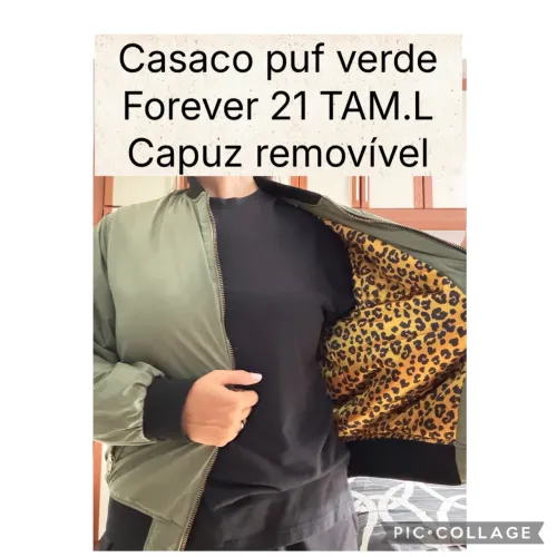 Casaco Puf c/ Capuz Removível Forever 21 Original Verde