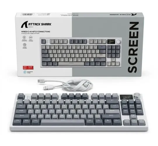 Teclado Mecânico Attack Shark Tri-Mode com Ecrã TFT
