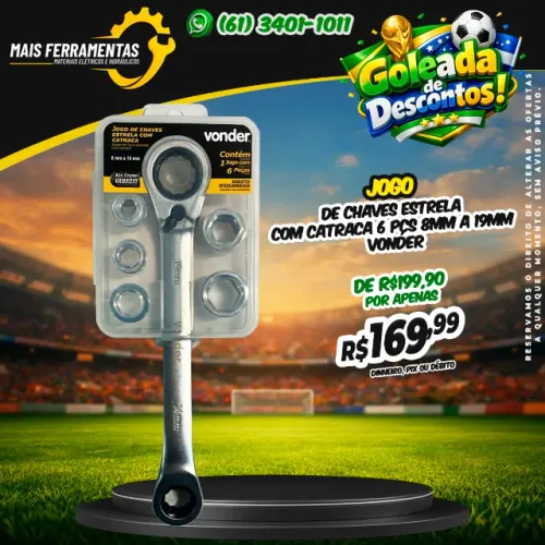 Jogo de Chaves Estrela Com Catraca 6 Pçs 8mm a 19mm Vonder