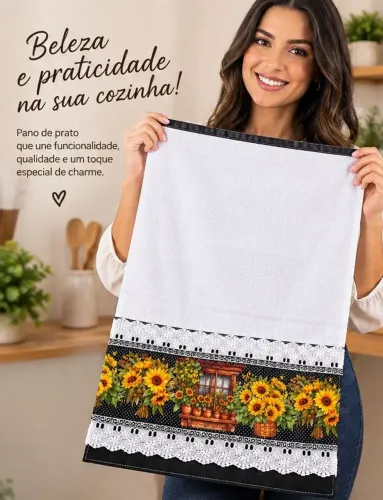 ? Pano de Prato Artesanal Encanto dos Girassóis - Feito à Mão ?