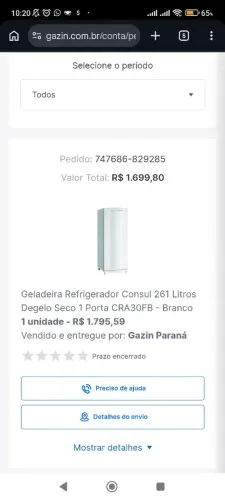 Geladeira Consul 261L Degelo Seco