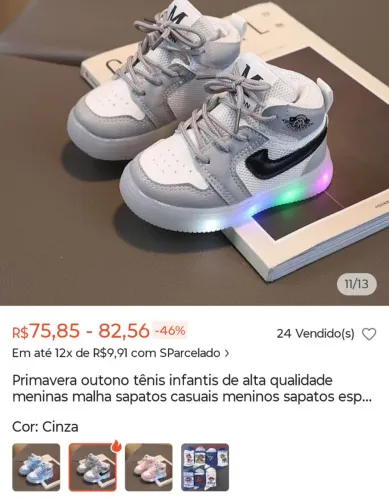 Tênis infantil unissex estilo Michael Jordan número 26 mas calsa 24/25