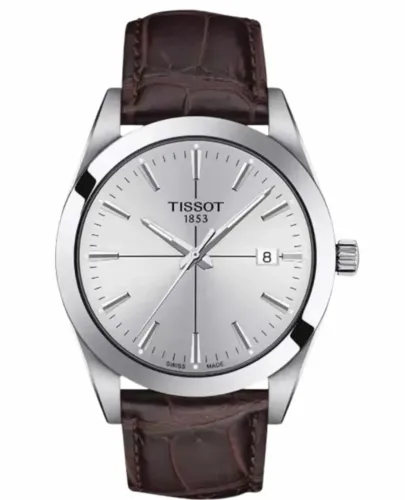 Relógio Tissot Gentleman Quartzo Prata T127.410.16.031.01 pulseira couro