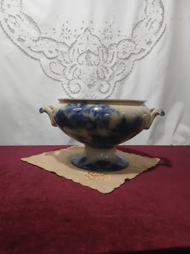 Antiga Fruteira De Porcelana Borrão Padrão Oriental