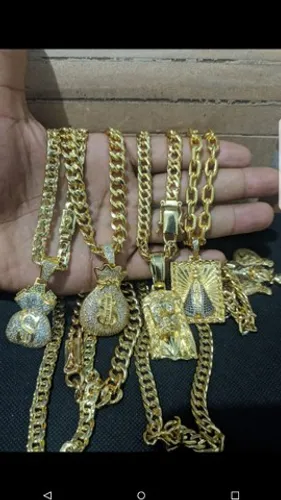 Cordão cadeado 6mm 70cm banho em camadas c 12 milésimos de ouro 24k<br>pingente cravejado