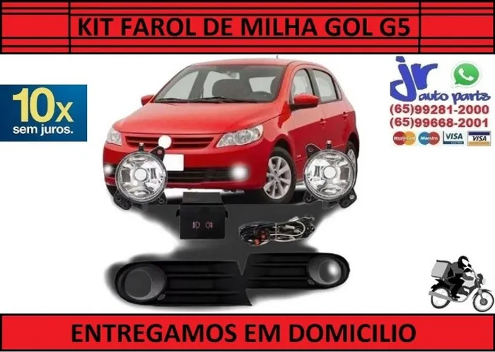 Kit Farol de Milha Gol G5 com Moldura Preta e Botão similar ao do painel Auxiliar Neblina