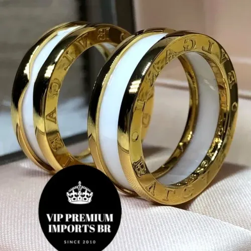 Alianças Anel Bvlgari com cerâmica branca banho de 6mm de ouro 18 k