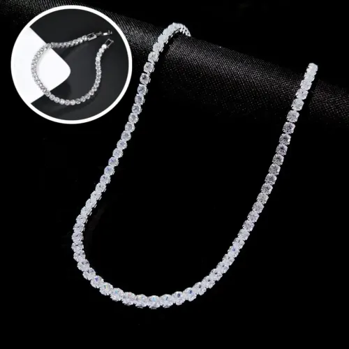 Kit Iced Riviera Cravejado Corrente e Pulseira Zircônia Inox