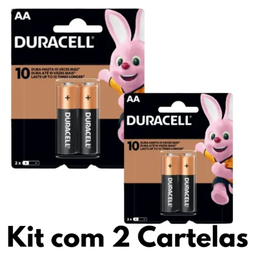 Kit com 2 Cartelas de Pilha Alcalina Duracell AA - Cartela c/2-Unidades