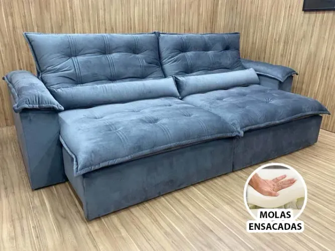 Sofá Retrátil Reclinável 2,10 m Cinza 330 Maricá a433