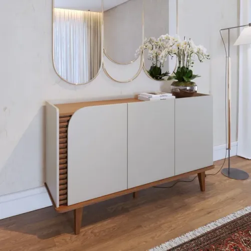 Buffet Retrô Ripado Lateral Off White Matte/Freijó COLIBRI tt64