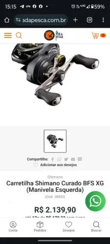 Carretilha Shimano Curado BFS semi nova