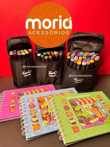 Kit de Pincéis Marcadores Touch 24pçs 36pçs 48pçs 60pçs + Caderno de Desenho Bobbie Goods 