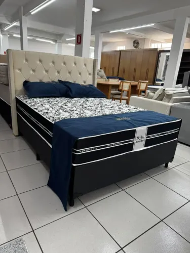 Cama Box Casal + Colchão Style 1,88m x 1,38m Molas Ensacadas