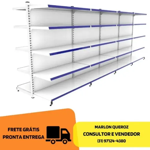 Gondola de Aço Central 5 bandejas Branca Polar