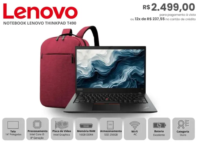 Notebook Lenovo Thinkpad T490 - Desempenho e Qualidade