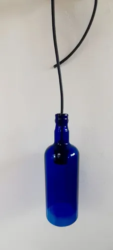 Luminária pendente de Garrafa de Vidro Azul
