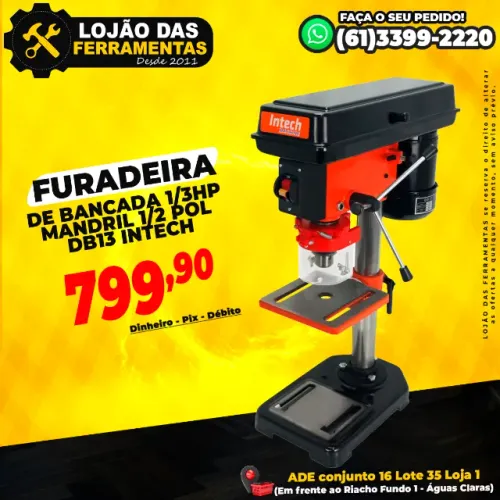 Furadeira de Bancada 1/3Hp Mandril 1/2 Pol DB13 Intech