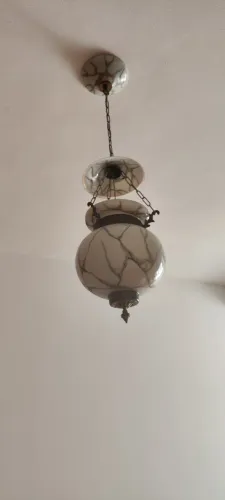 Lustre Pendente Em Bronze E Porcelana, Vintage