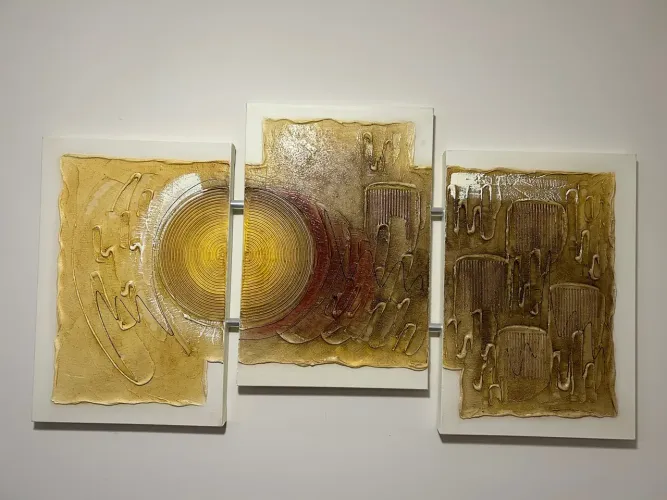 Quadro triplo abstrato pintado a mão sob tela